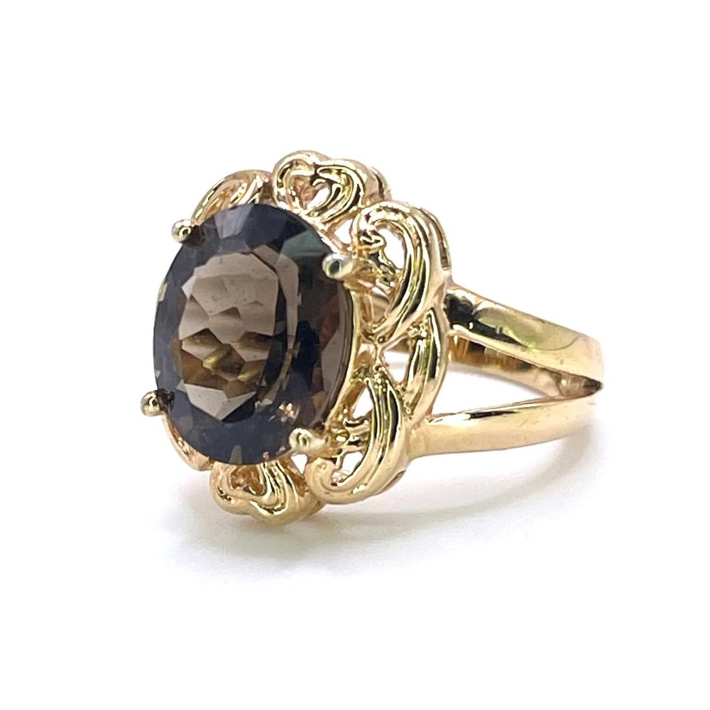 Gold Ring with Smoky Brown Oval Gemstone